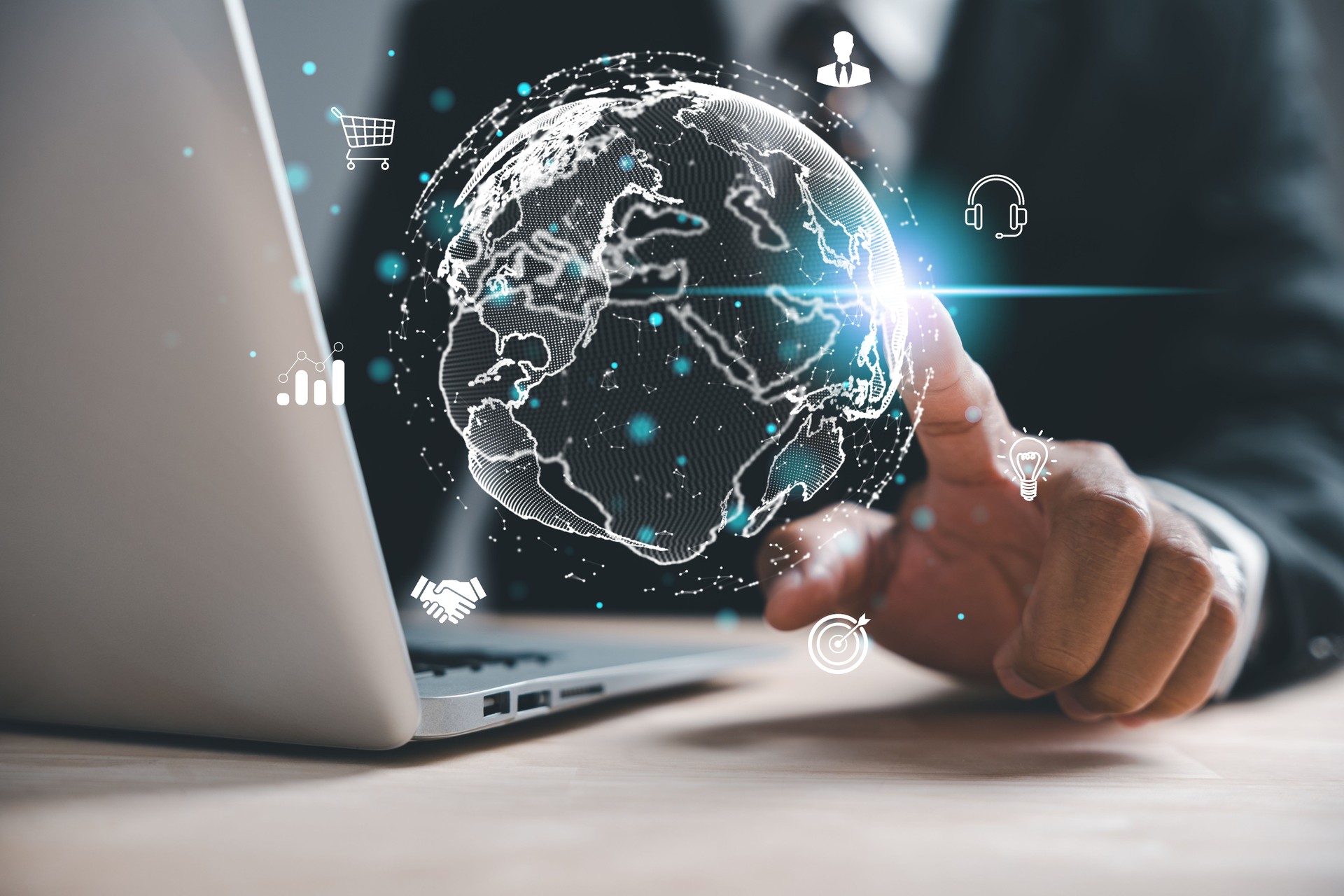 businessman holding Global network connection