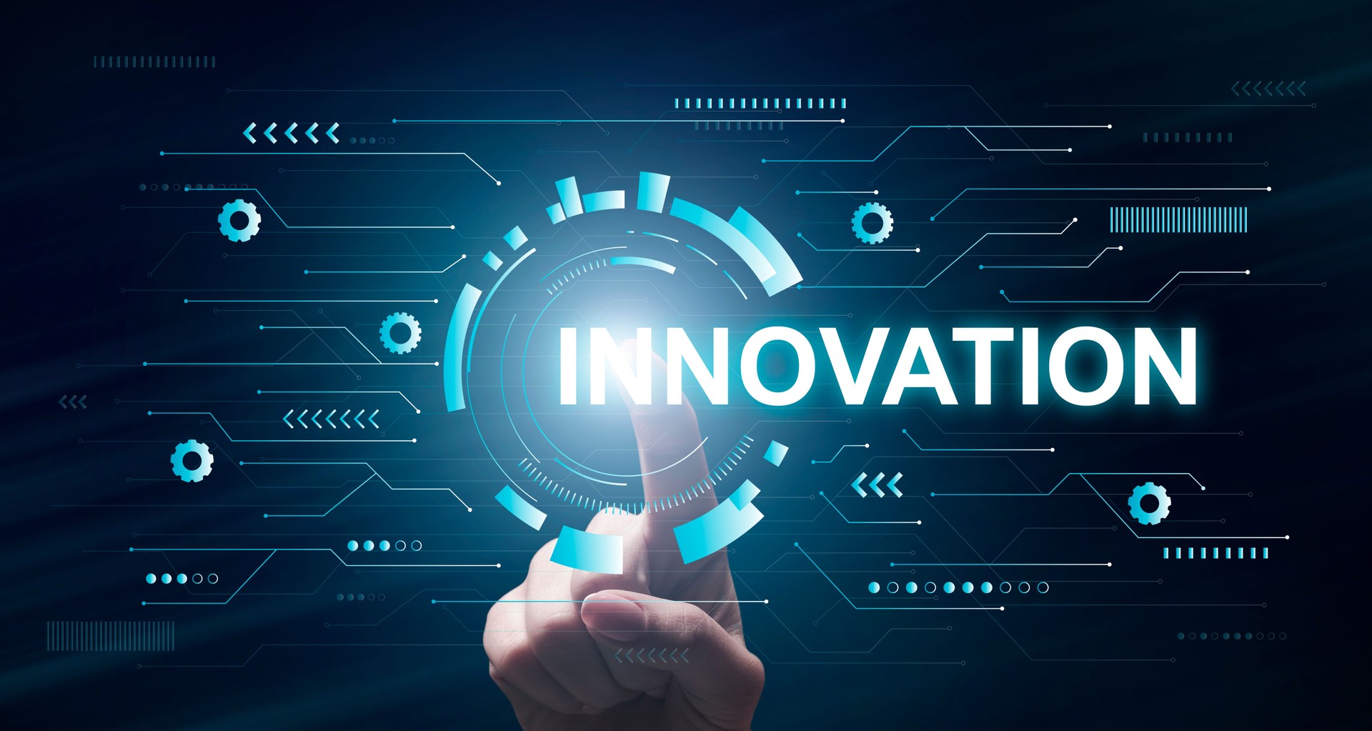 Innovation Concept. Businessman Pointing On Virtual Display